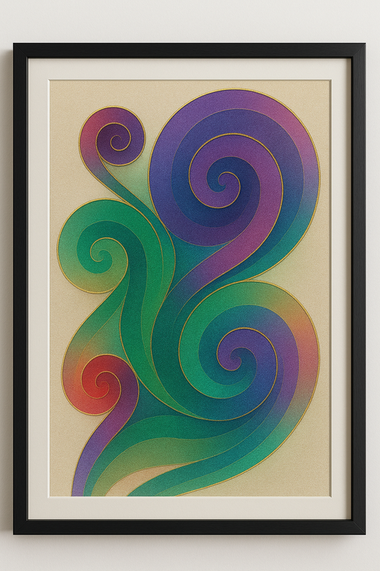Spiral of Grace โ Abstract Wall Art in Violet, Green, Red, and Gold