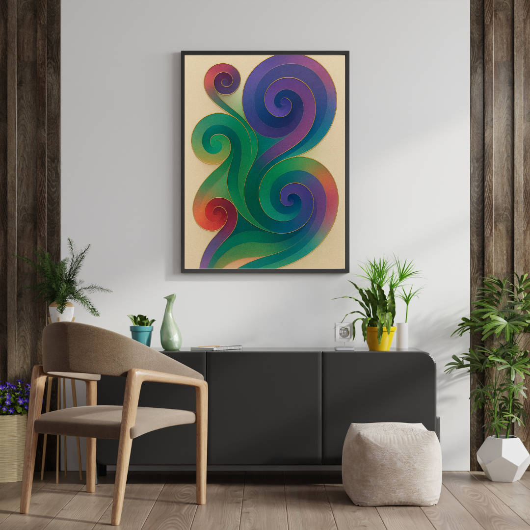 Spiral of Grace – Abstract Wall Art in Violet, Green, Red, and Gold