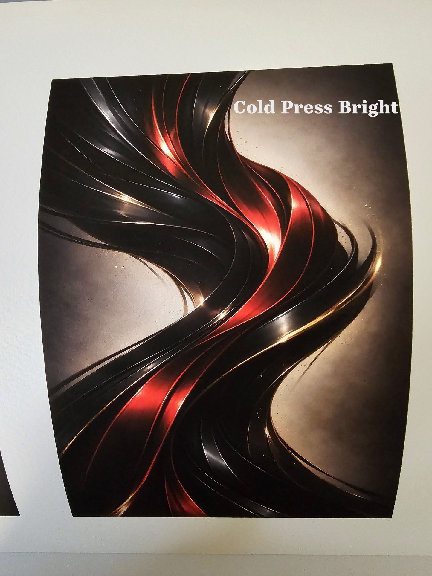 Brochure with wavy red and black design on a white background