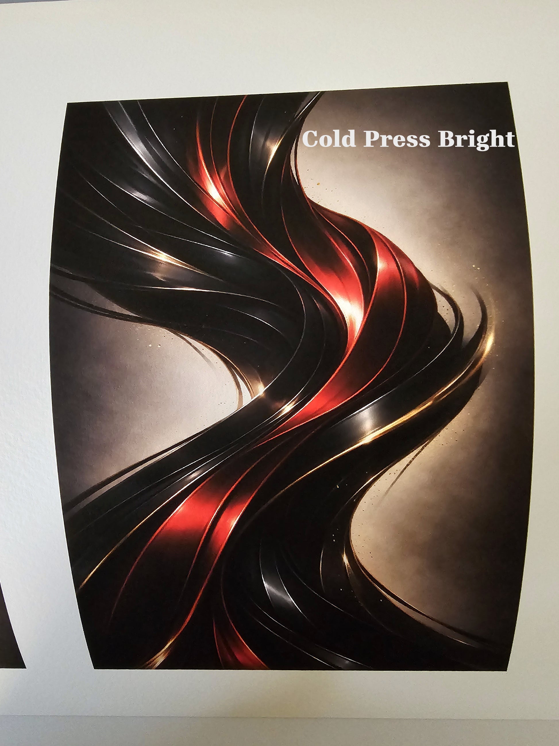 Brochure with wavy red and black design on a white background