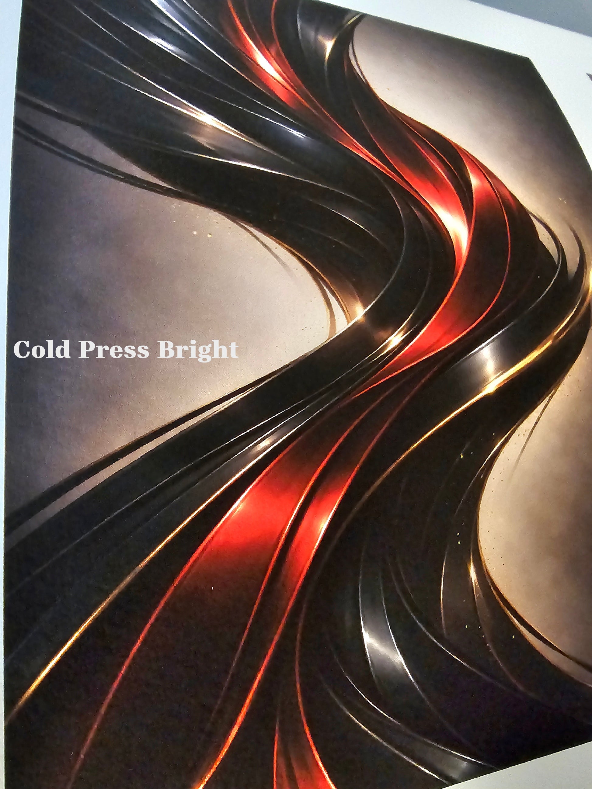 Metallic paper with wavy design and 'Cold Press Bright' text