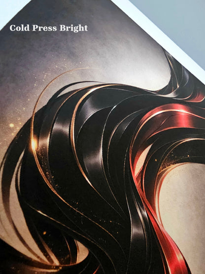 Abstract design with wavy lines in black, red, and gold on a textured surface.