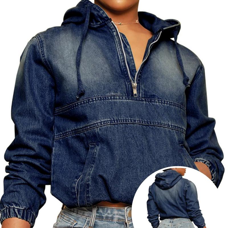 Be Kind to Your Mind – Dark Blue Embroidered Denim Half-Zip Hoodie