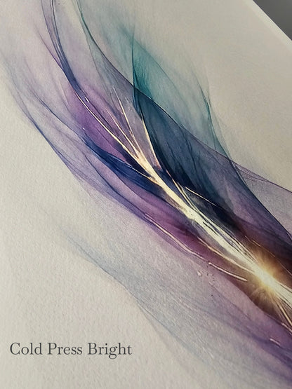 Abstract art with flowing colors on a textured surface labeled 'Cold Press Bright'.