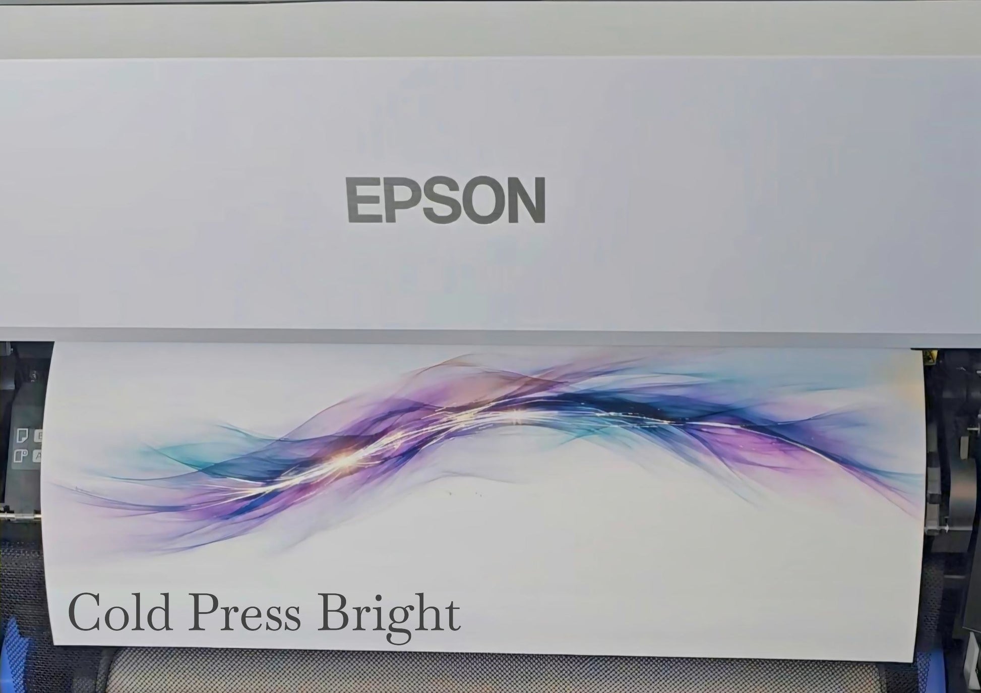 Epson printer with a colorful print on a white background