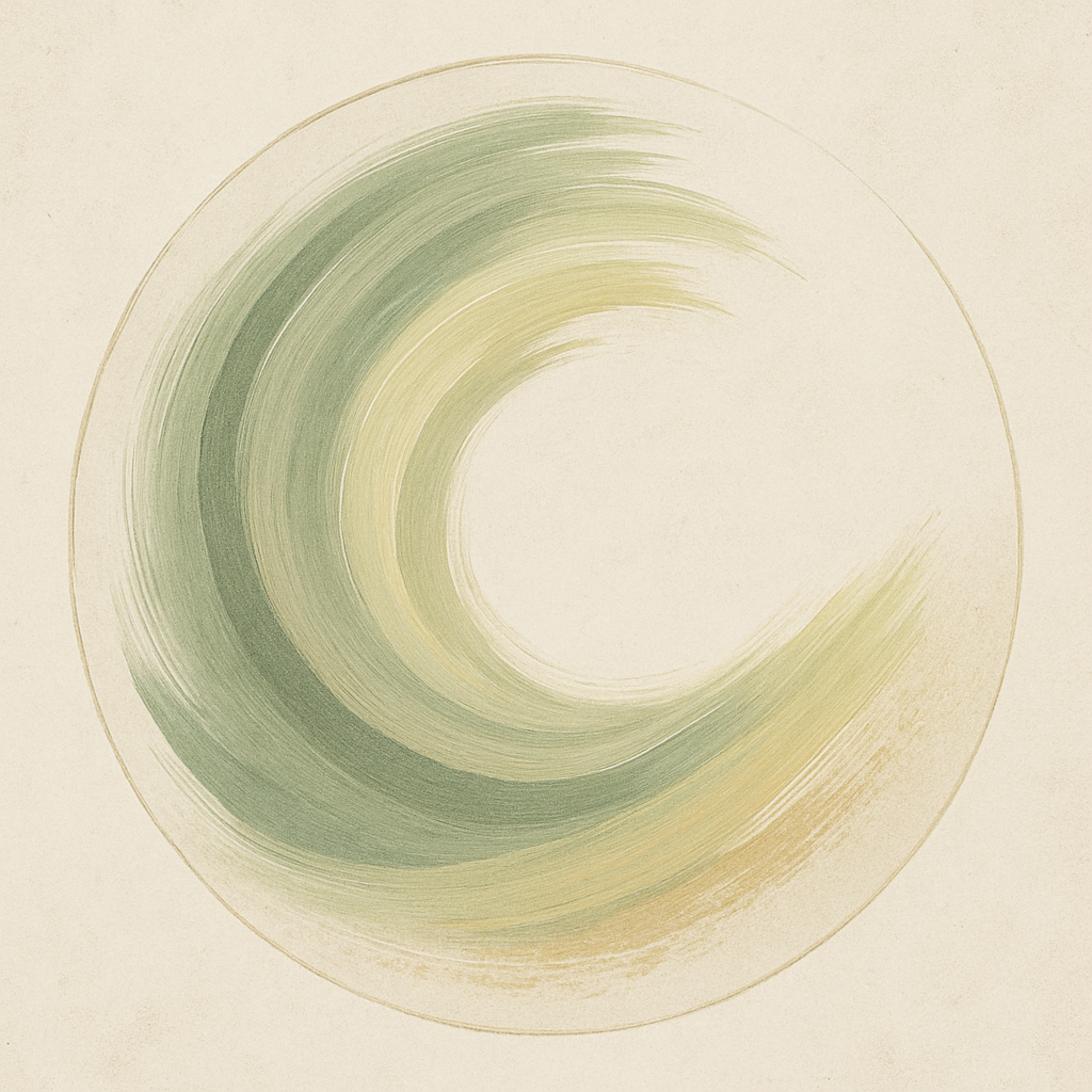 Abstract circular design with green and beige colors on a beige background