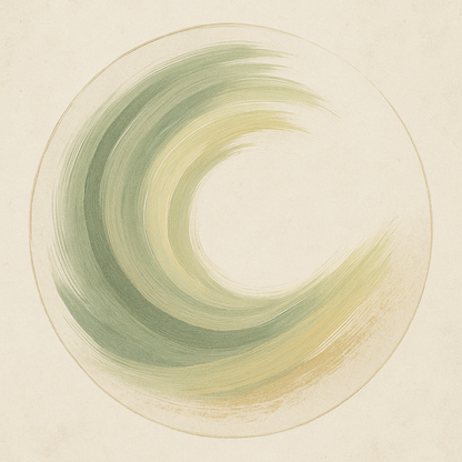 Abstract circular design with green and beige colors on a beige background