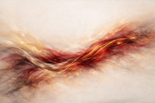 Ember Veil | Luminous Crimson & Gold Abstract Wall Art Print