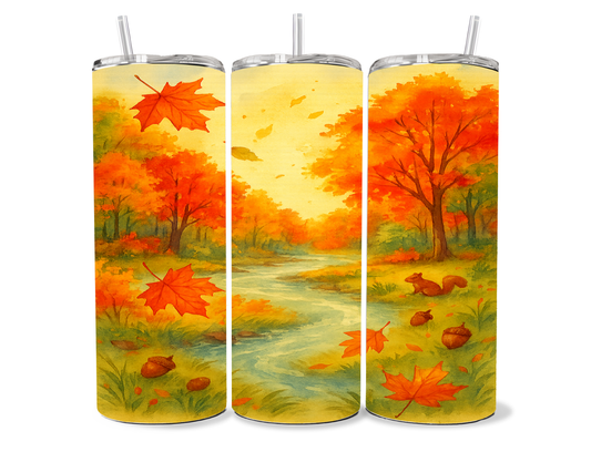 Fall Landscape Tumbler – Autumn River Glow