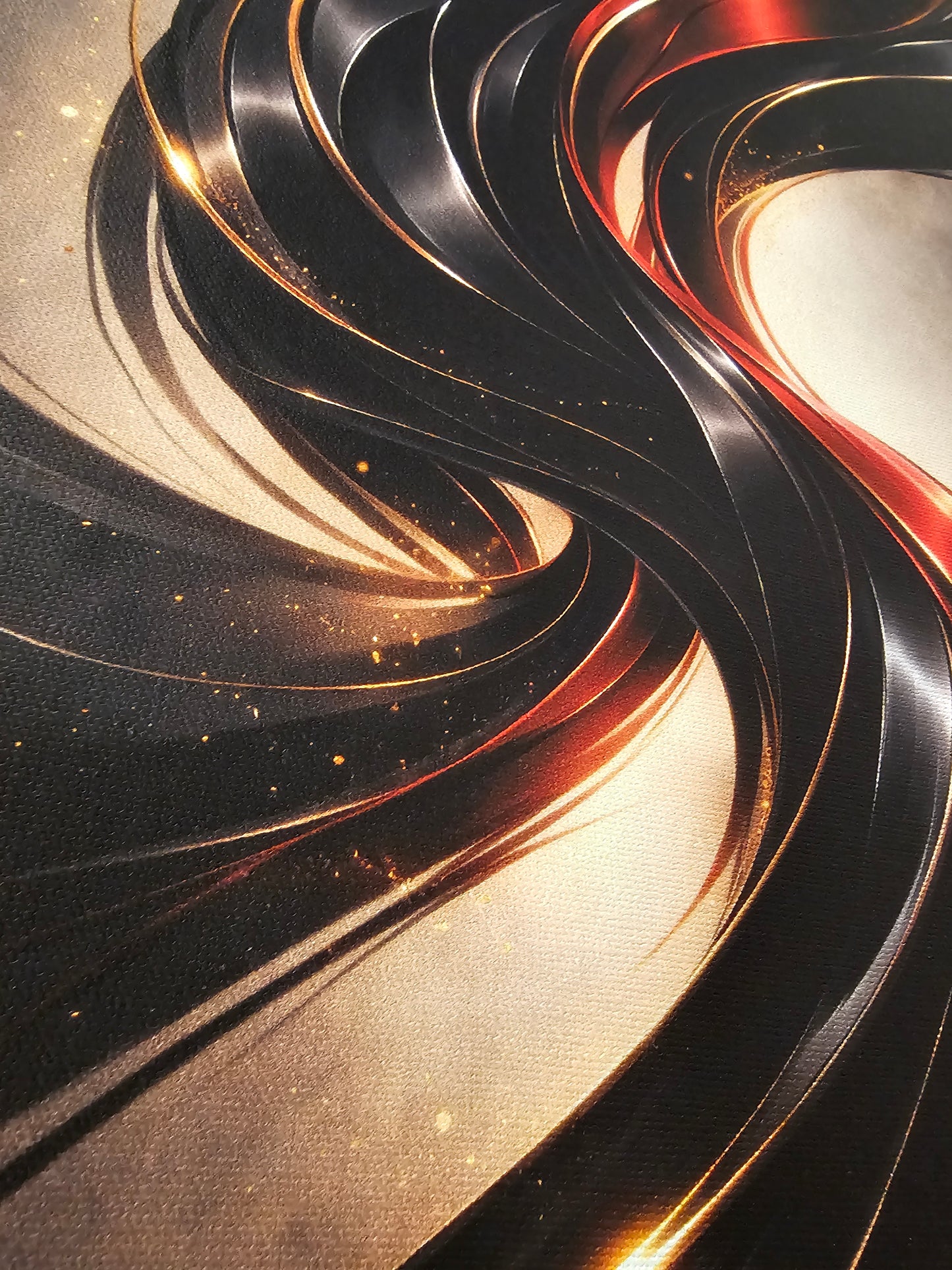 Close-up of a swirling pattern with gold and black colors