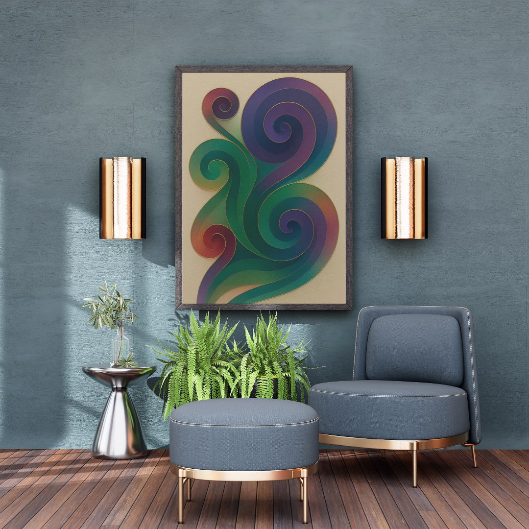 Spiral of Grace – Abstract Wall Art in Violet, Green, Red, and Gold