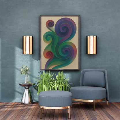 Spiral of Grace – Abstract Wall Art in Violet, Green, Red, and Gold