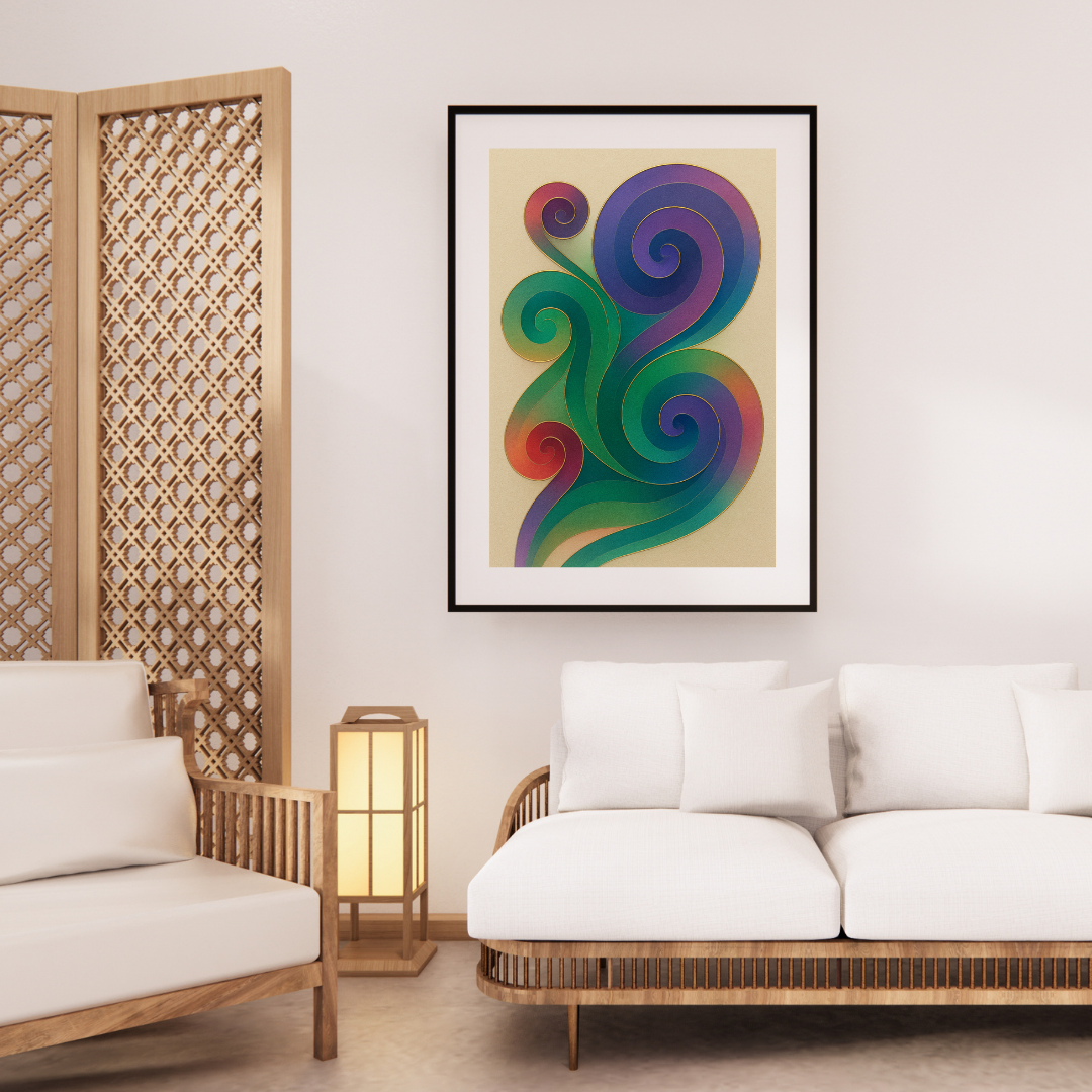Spiral of Grace – Abstract Wall Art in Violet, Green, Red, and Gold