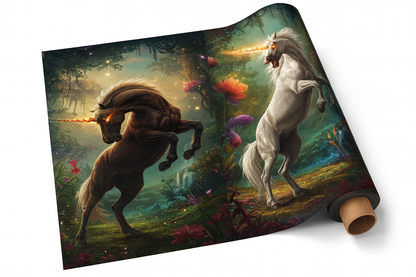 Roll of paper with fantasy design of two horses in a magical forest