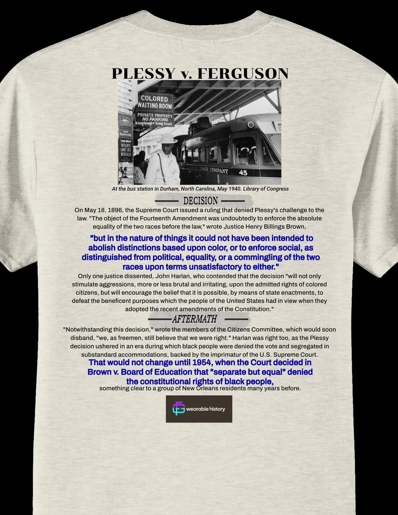[BACK] 1896 - Plessy v. Ferguson T-Shirt - Framed Greetings