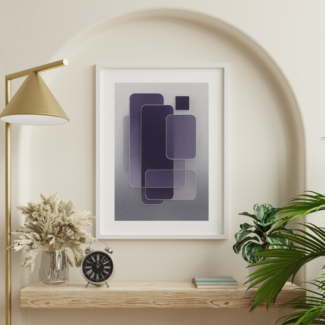 Weightless Intention – Purple and Gray Minimalist Abstract Wall Art