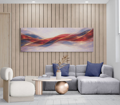 Modern living room with a gray sofa, decorative pillows, and a colorful abstract painting on the wall.