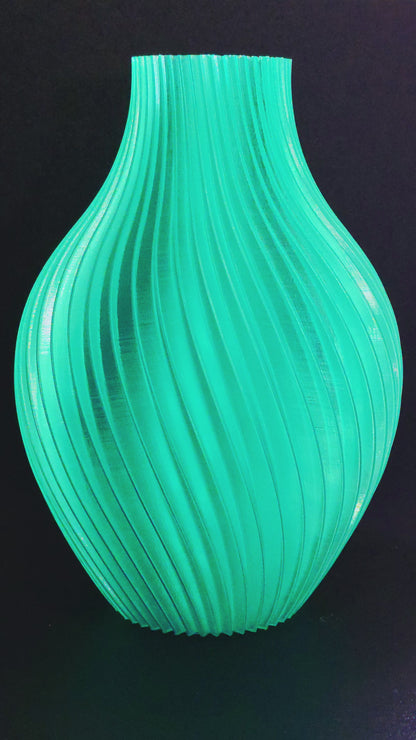 Translucent Teal Sculptural Ribbed Vase — 10" Modern Decorative Vase