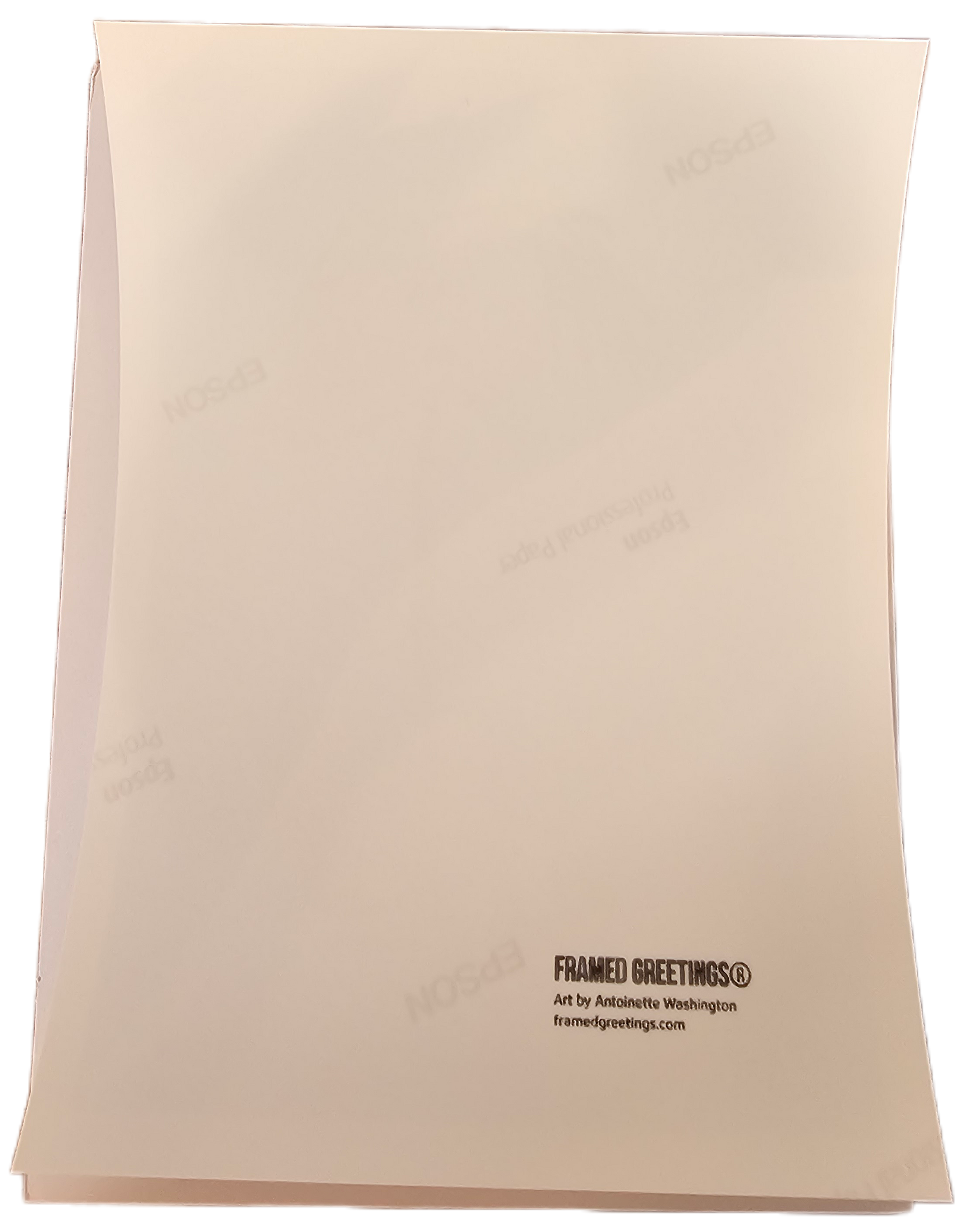Beige greeting card with 'Framed Greetings' logo on a white background