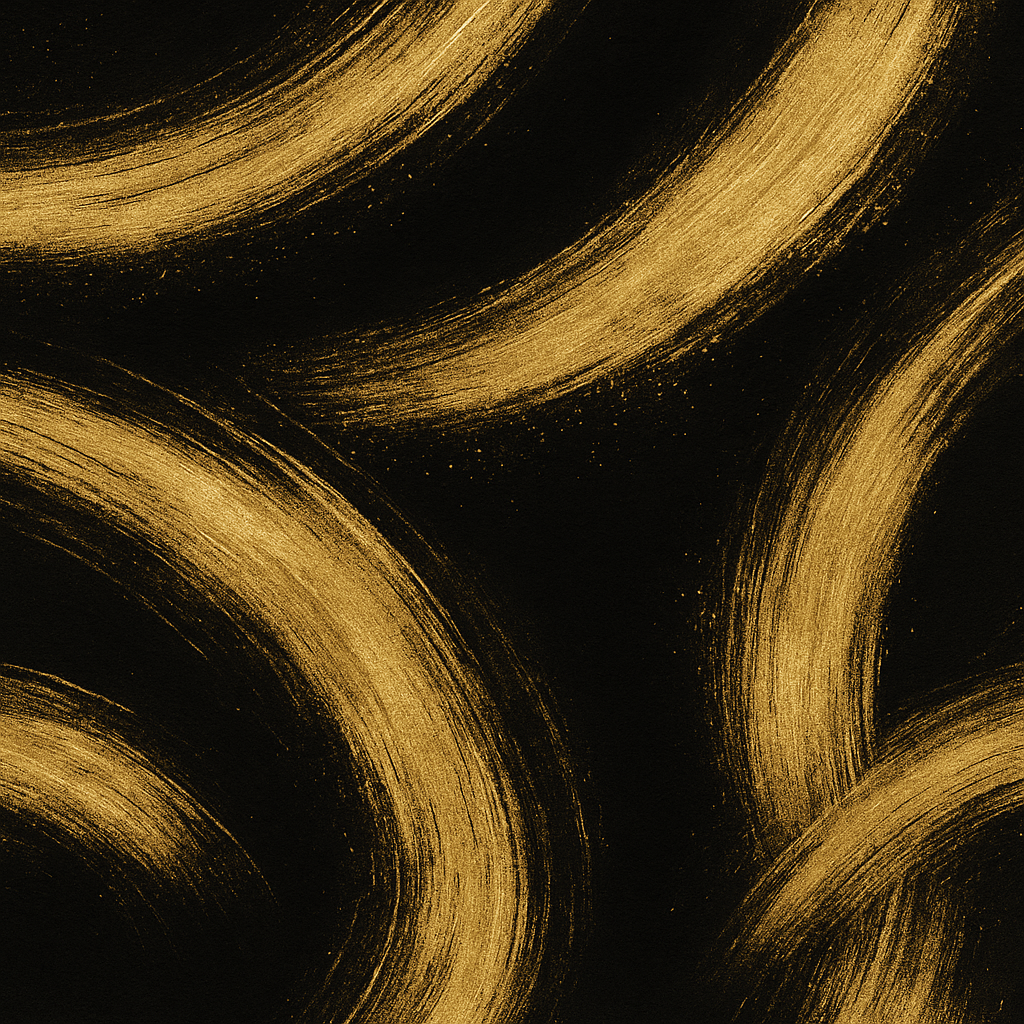 Abstract pattern of gold brush strokes on a black background